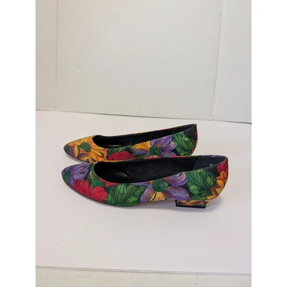 Joyce Women's Vintage Multicolored Silk Floral Heels Size 9 M